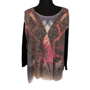 Vintage ING+ USA 2X Knit Sweater Geometric Scoop Neck Bold Colorblock Y2K Plus